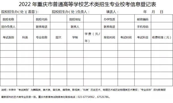 重庆市2022年艺术类高考