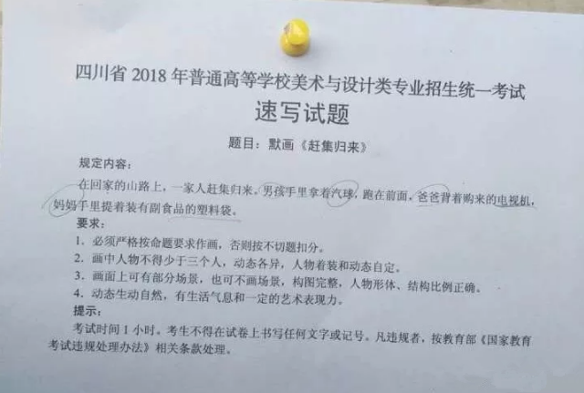 2018年四川美术联考/统考考题速写