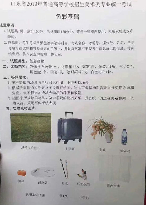 2019年山东美术联考/统考考题色彩